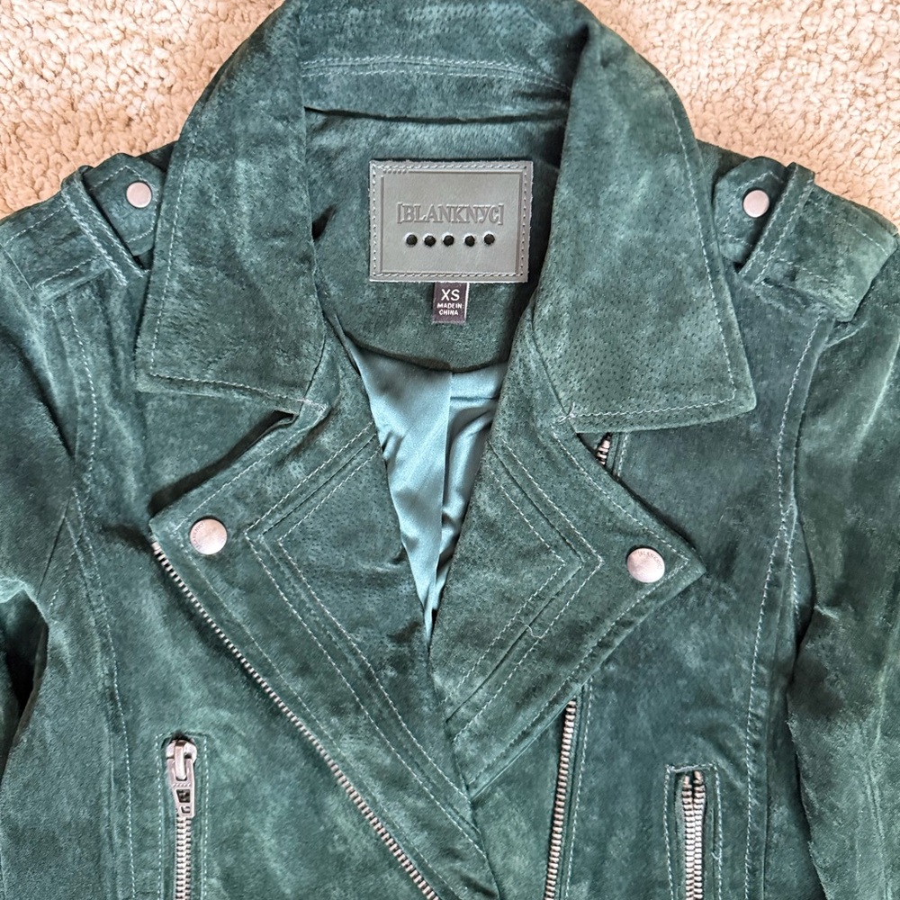 BLANKNYC Emerald Green Suede Moto Jacket NWT Leather Biker Belted XS - Picture 4 of 13